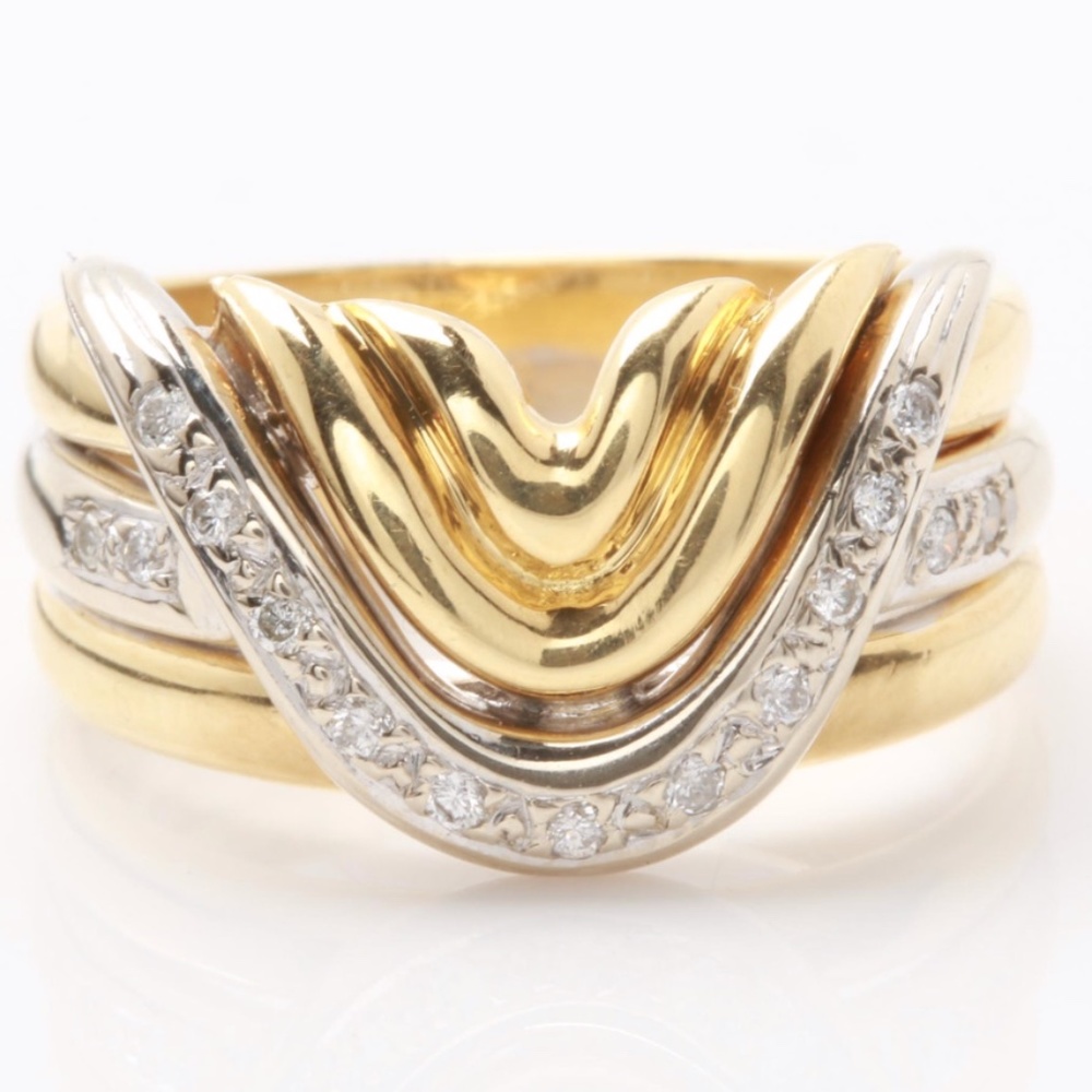 TRIPLE BAND ESTATE RING IN 18K Y/W GOLD & DIAMOND